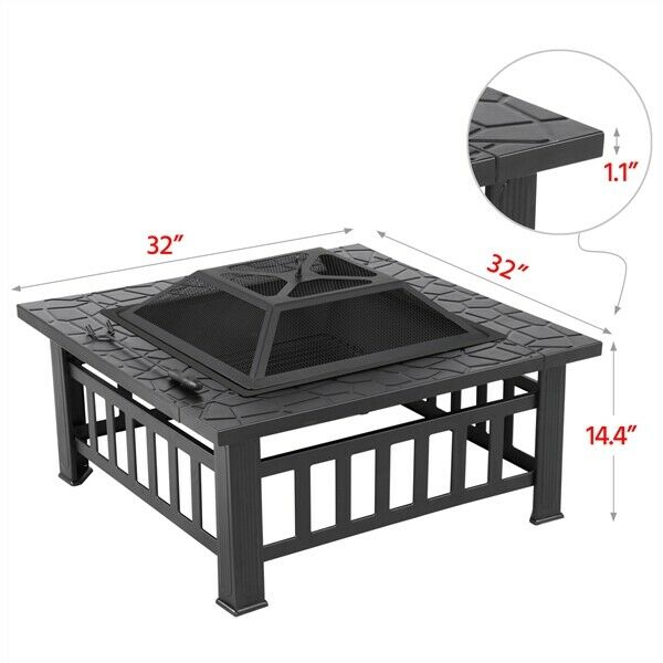 32" Multipurpose Outdoor Fire Pit with Charcoal Rack Mesh Cover