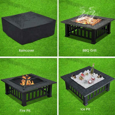 32" Multipurpose Outdoor Fire Pit with Charcoal Rack Mesh Cover
