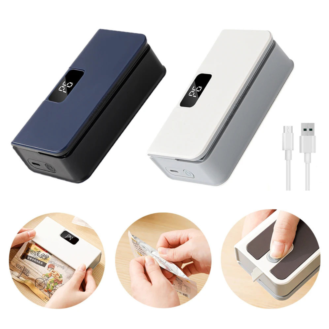 2-in-1 Kitchen Bag Sealer | Rechargeable Mini Heat Sealer with Built-In Cutter