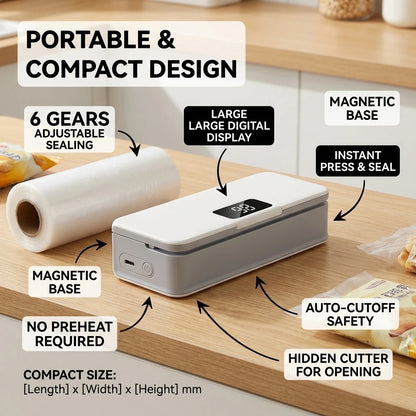 2-in-1 Kitchen Bag Sealer | Rechargeable Mini Heat Sealer with Built-In Cutter