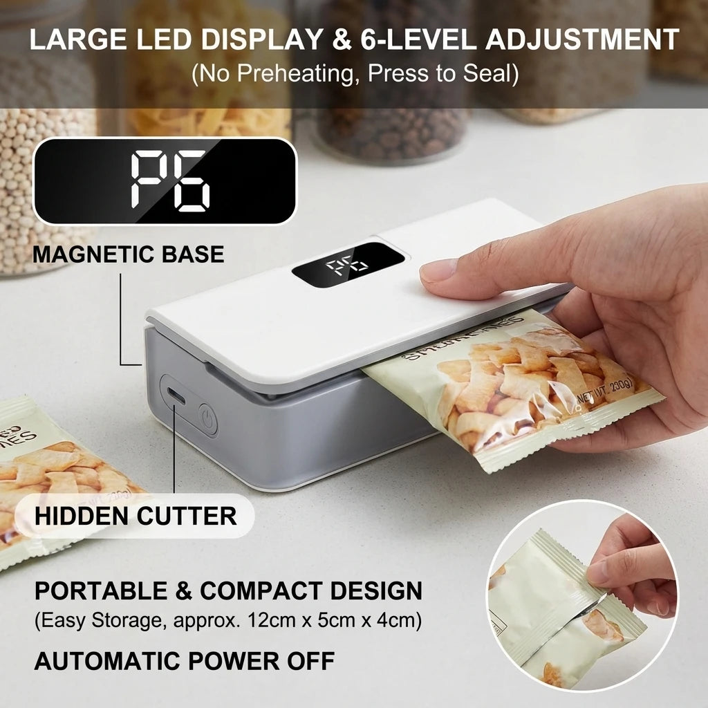 2-in-1 Kitchen Bag Sealer | Rechargeable Mini Heat Sealer with Built-In Cutter