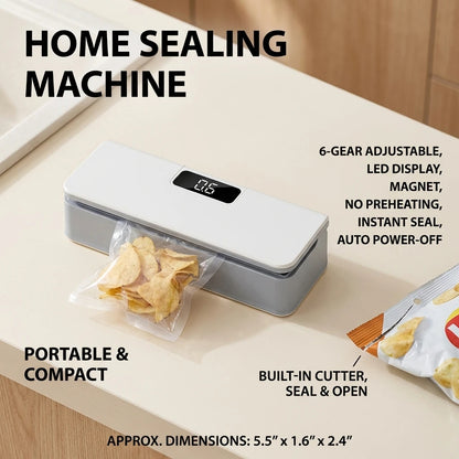 2-in-1 Kitchen Bag Sealer | Rechargeable Mini Heat Sealer with Built-In Cutter