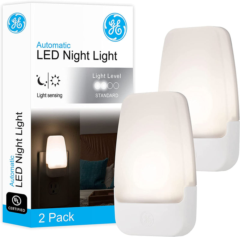 GE LED Night Light, Plug-In, Dusk to Dawn Sensor, Warm White, Ul-Certified, Energy Efficient, Ideal Nightlight for Bedroom, Bathroom, Nursery, Hallway, Kitchen, 30966, 2 Pack