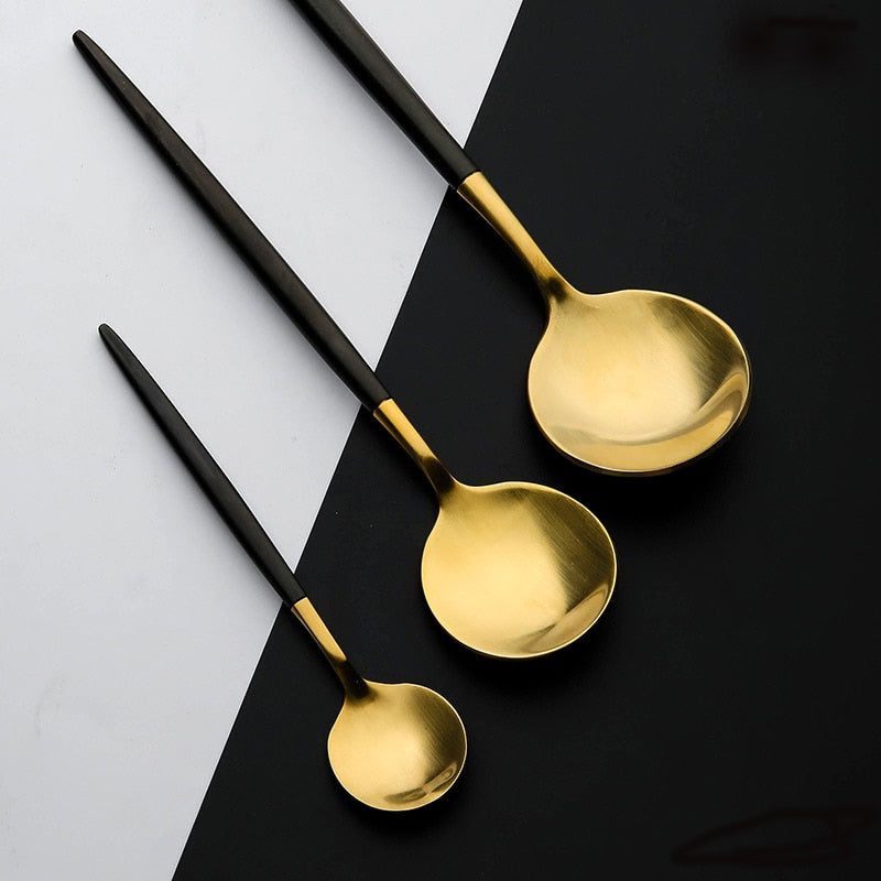 Arya Black Gold Cutlery Set