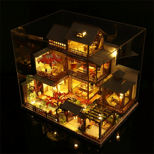 Large Realistic Wooden Doll House With LED Lights