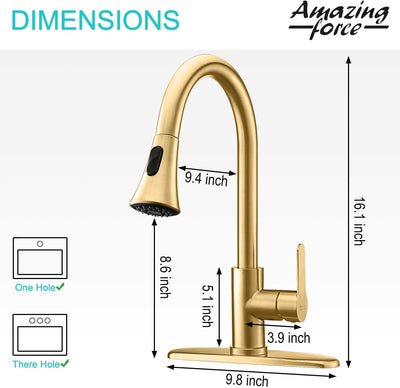 Gold Kitchen Faucet Modern - Stainless Steel Single Handle Kitchen