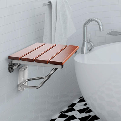 15" Folding Shower Seat Bench Wooden Wall Mount (300Lb Capacity)