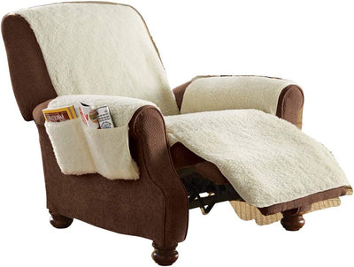 Anti-Slip Fleece Recliner Chair Seat Cover With Pockets
