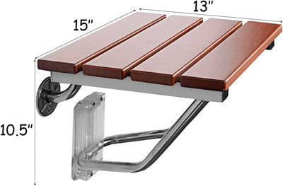 15" Folding Shower Seat Bench Wooden Wall Mount (300Lb Capacity)