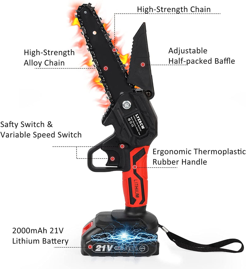Mini Chainsaw 6 Inch Cordless - 21V Small Battery Powered Chainsaw Kit