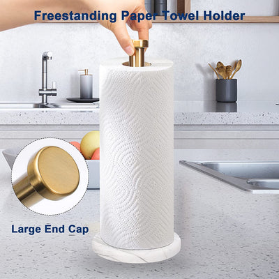 Standing Paper Towel Holder (With Marble Base, Brushed Gold)