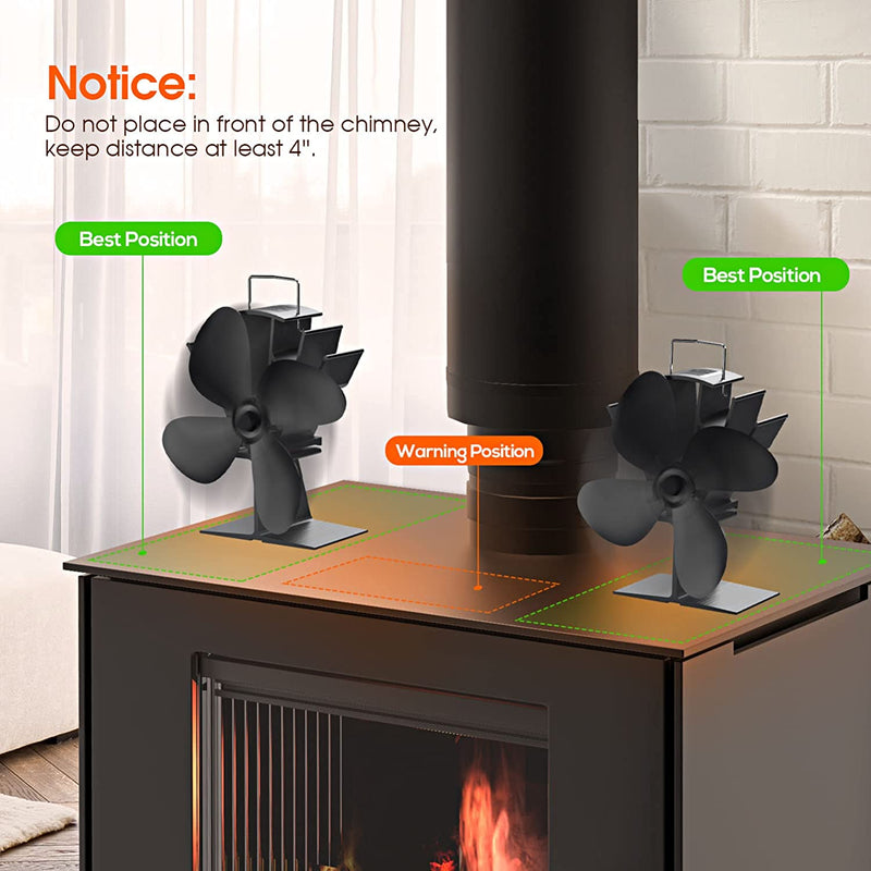 Heat Powered Fireplace Stove Fan - 4 Blades