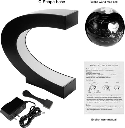 Magnetic Levitation Floating World Map Globe with C Shape Base