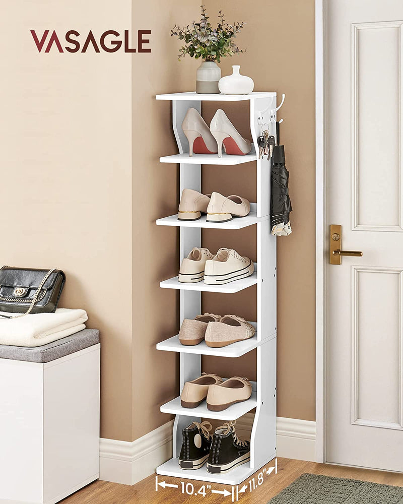 Wood Shoe Rack, 6-Tier Slim Shoe Storage Rack - White