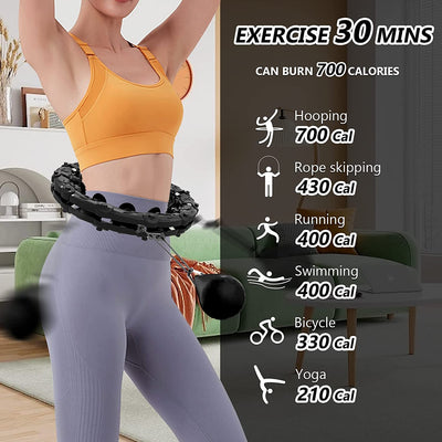 Weighted Hula Hoops for Adults Weight Loss, Adjustable 24 Knots Smart Abdomen Detachable Massage Exerciser Infinity Fitness Workout Hula Hoop for Women Kids Beginners