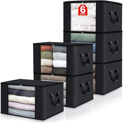 6 Pack Clothes Storage - Foldable Blanket Storage Bags (Grey)