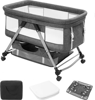 Baby Bassinet Bedside Sleeper Bed Baby Cradle Portable Crib with Wheels
