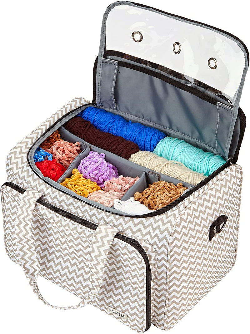 Yarn Storage Bag, Knitting Tote Bag with Removable Inner Dividers,