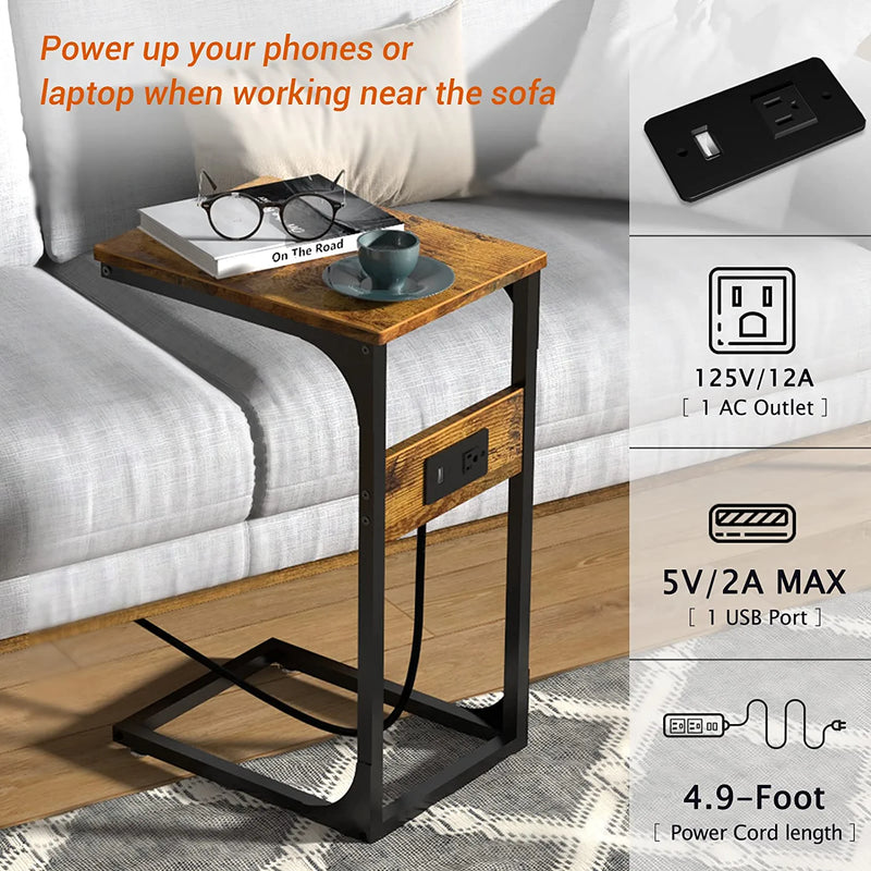 End Table with Charging Station, (Set of 2), Couch/Sofa Side Table,