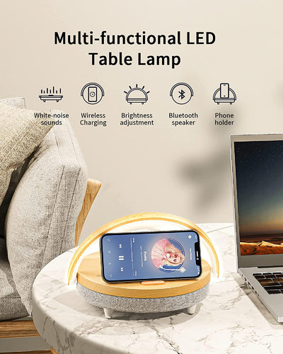 Bedside Table LED Night Light with Wireless Charger and Bluetooth Speaker