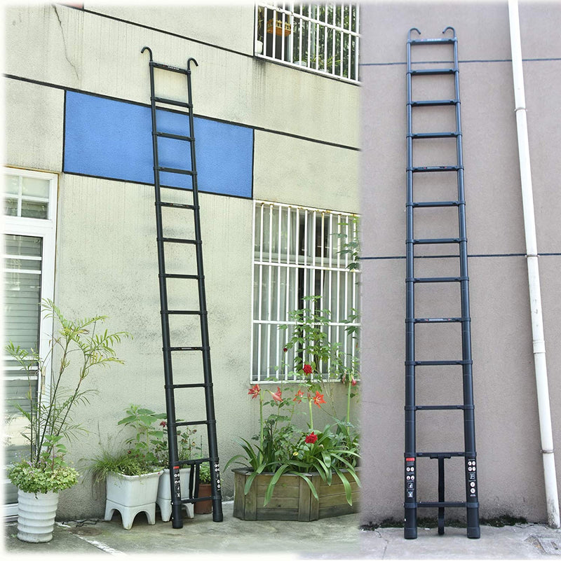 Black Telescopic Ladder with Detachable Hook (Aluminium Attic Ladder) 3.8M/12.5FT 