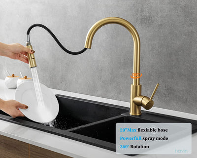 Gold Kitchen Faucet with Pull down Sprayer Head