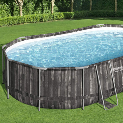 Power Steel 20 X 12 X 4 Foot above Ground Oval Swimming Pool Set with Ladder, Pump, Replacement Cartridge, & Accessory Repair Kit