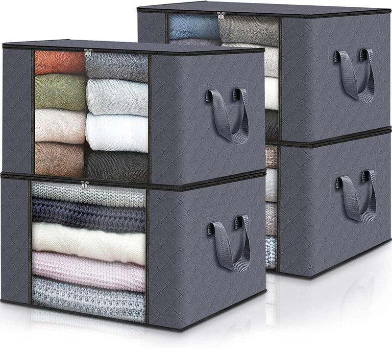 6 Pack Clothes Storage - Foldable Blanket Storage Bags (Grey)