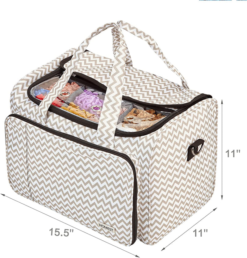 Yarn Storage Bag, Knitting Tote Bag with Removable Inner Dividers,