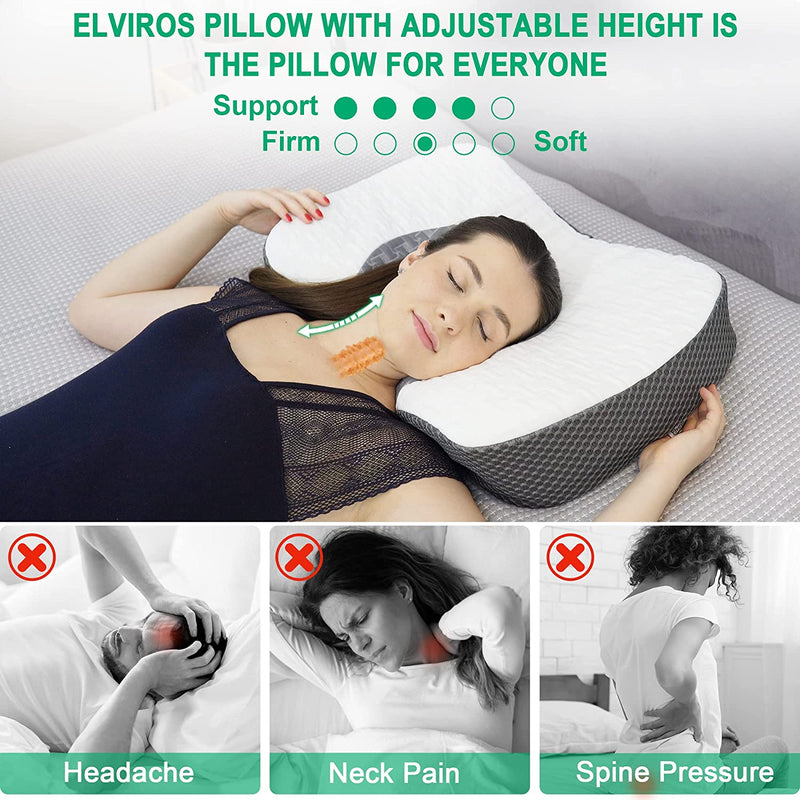Cervical Memory Foam Neck Pillow for Side Sleeping (White or Grey)