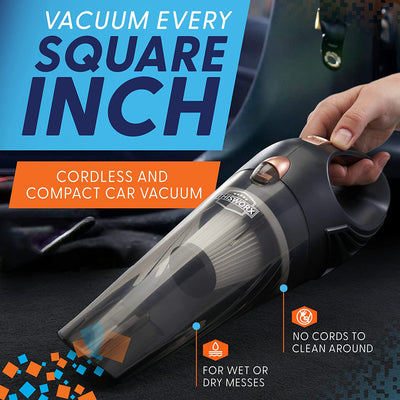 Cordless Car Vacuum - Portable, Mini Handheld Vacuum W/Rechargeable Battery and 3 Attachments - High-Powered Vacuum Cleaner W/ 60W Motor