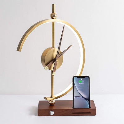 Desk Clock Lamp with Wireless Charger Wood Base