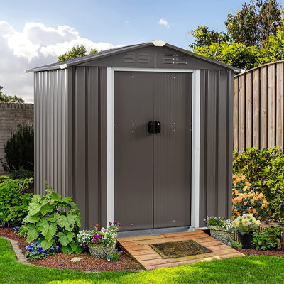 Outdoor Storage Shed - Waterproof Metal Garden Sheds with Lockable Double Door