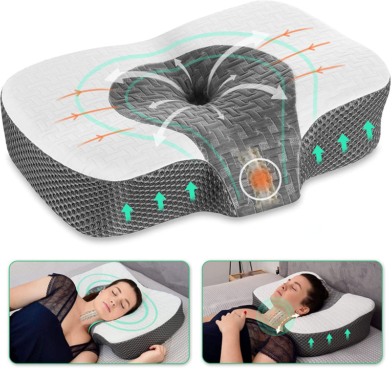 Cervical Memory Foam Neck Pillow for Side Sleeping (White or Grey)
