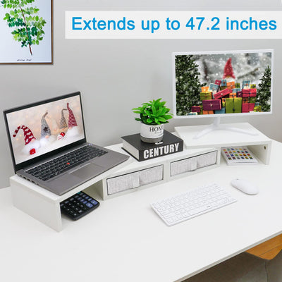 Dual Monitor Stand Riser with 2 Drawers 