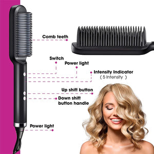 Electric Heated Hair Brush Ceramic Straightener