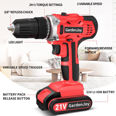 Cordless Power Drill Set - 21V Electric Drill with Fast Charger
