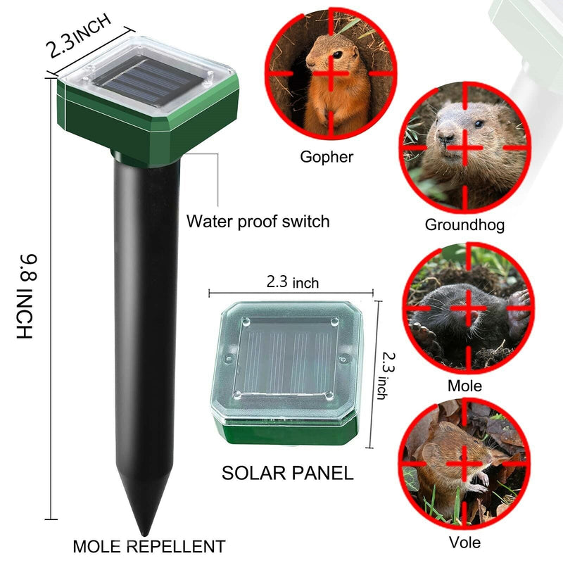 4 Pack Solar Power Ultrasonic Mice Gopher Mole Pest Snake Repellent
