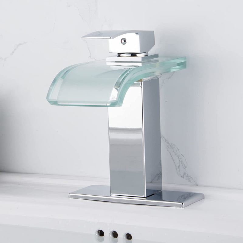 LED Bathroom Sink Faucet with Glass Waterfall Spout (Chrome)