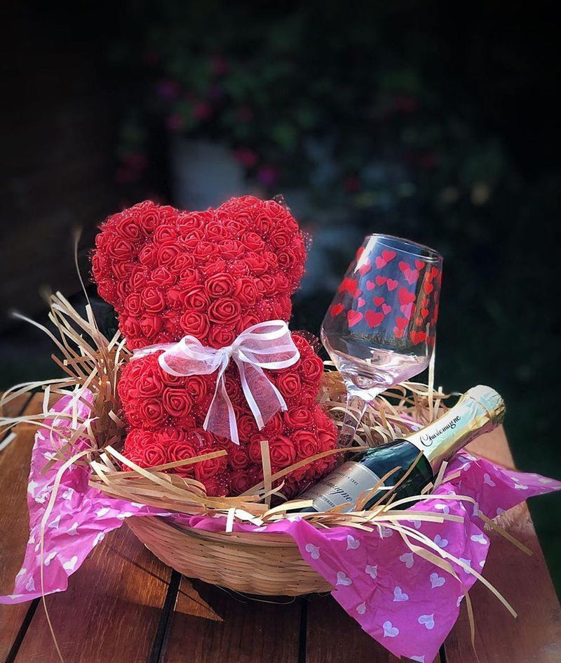 Romantic Rose Teddy Bear | 9" Luxurious Red Bear